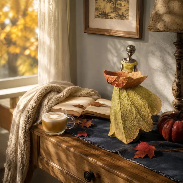 Alt view image 3 of 7 - 12 Inch Fall Fairy Garden Statue Outdoor Bird Feeder Decor