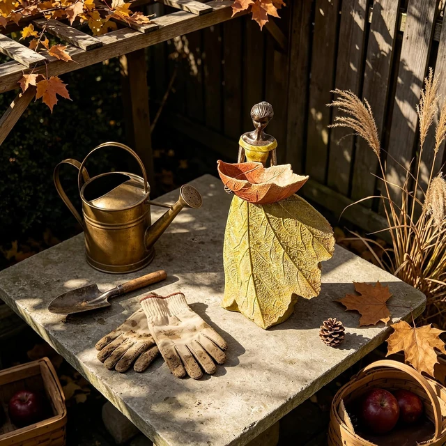 Alt view image 4 of 7 - 12 Inch Fall Fairy Garden Statue Outdoor Bird Feeder Decor