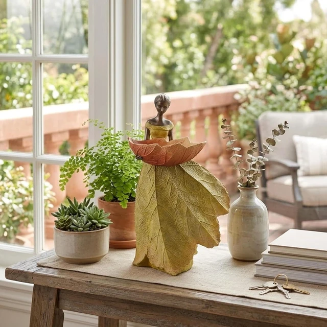Alt view image 6 of 7 - 12 Inch Fall Fairy Garden Statue Outdoor Bird Feeder Decor