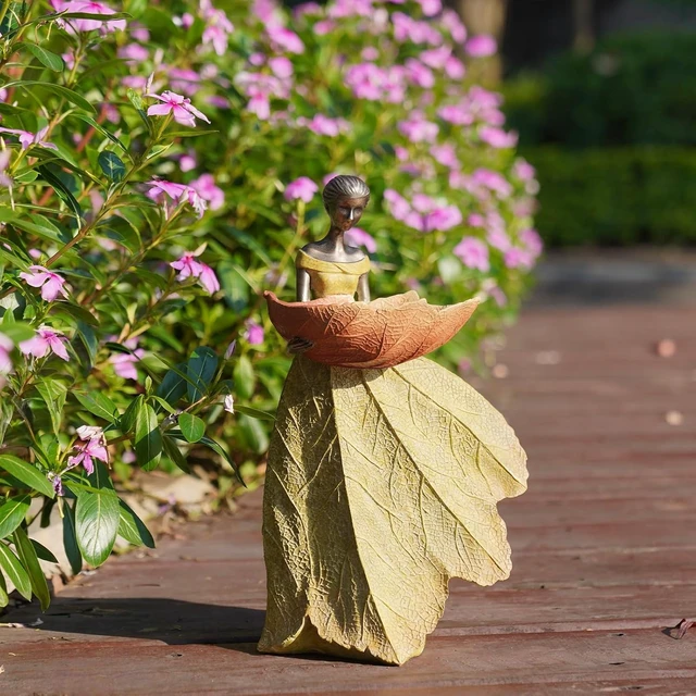 Alt view image 7 of 7 - 12 Inch Fall Fairy Garden Statue Outdoor Bird Feeder Decor