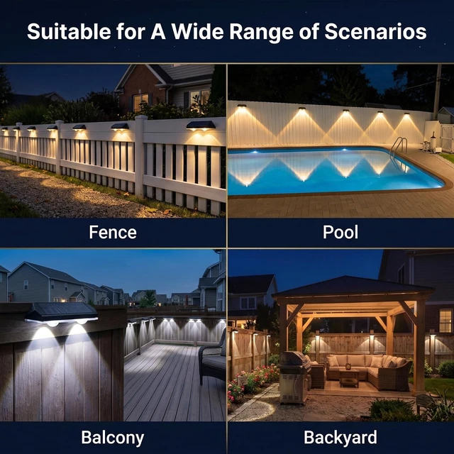 Alt view image 6 of 7 - 12 Pack 3 Color Temp Solar Fence Lights IP65 Waterproof LED Step Lights for Backyard, Patio, Railing, Garden & Yard