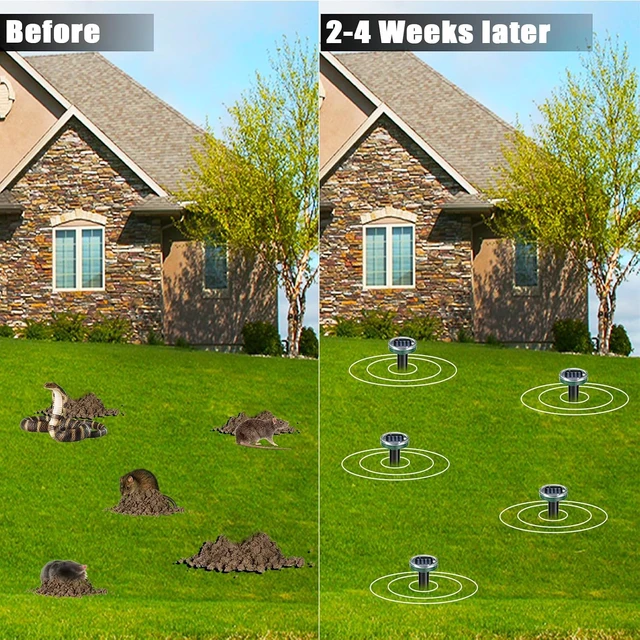 Alt view image 3 of 7 - 10 Pack Solar Powered Mole Repellent Ultrasonic Deterrent Spikes for Snake, Gopher, Groundhog & Vole, for Lawn, Garden & Yard