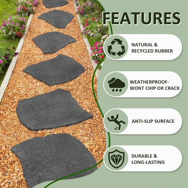 Alt view image 3 of 7 - 3 Pack Rubber Stepping Stones Outdoor Garden Pavers for Pathway & Walkway
