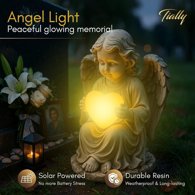 Alt view image 5 of 7 - 8" Solar Angel Garden Statue Guardian Memorial Outdoor Light