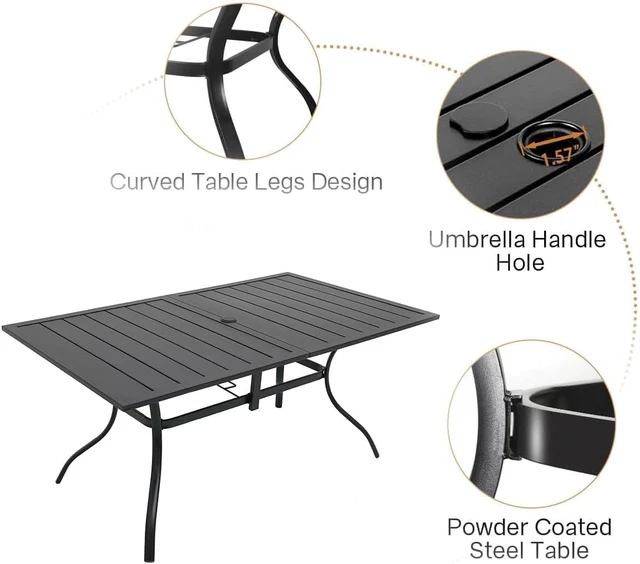 Alt view image 7 of 7 - 6 Person Patio Dining Set 63" Outdoor Table & 6 Chairs