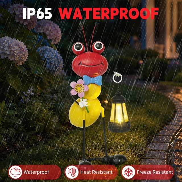 Alt view image 2 of 7 - 15.3 Inch Solar Ant Garden Statue with Lantern Waterproof Metal Outdoor Light for Yard, Patio, Lawn, Porch & Pathway, Garden Gift for Women, Mom & Grandma (RED)