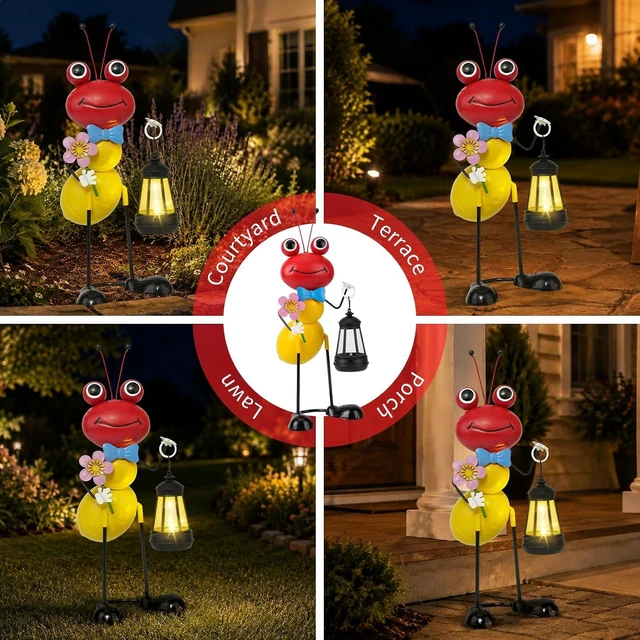 Alt view image 6 of 7 - 15.3 Inch Solar Ant Garden Statue with Lantern Waterproof Metal Outdoor Light for Yard, Patio, Lawn, Porch & Pathway, Garden Gift for Women, Mom & Grandma (RED)