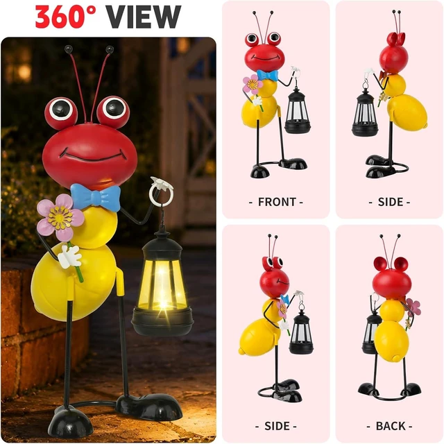 Alt view image 4 of 7 - 15.3 Inch Solar Ant Garden Statue with Lantern Waterproof Metal Outdoor Light for Yard, Patio, Lawn, Porch & Pathway, Garden Gift for Women, Mom & Grandma (RED)