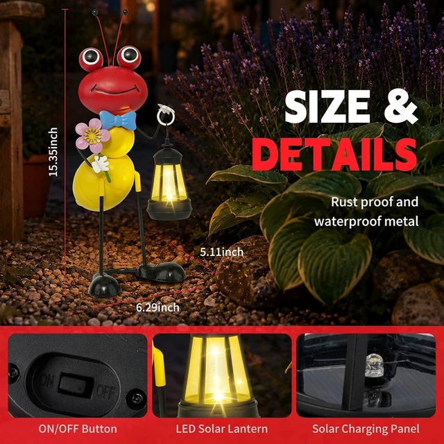 Alt view image 5 of 7 - 15.3 Inch Solar Ant Garden Statue with Lantern Waterproof Metal Outdoor Light for Yard, Patio, Lawn, Porch & Pathway, Garden Gift for Women, Mom & Grandma (RED)