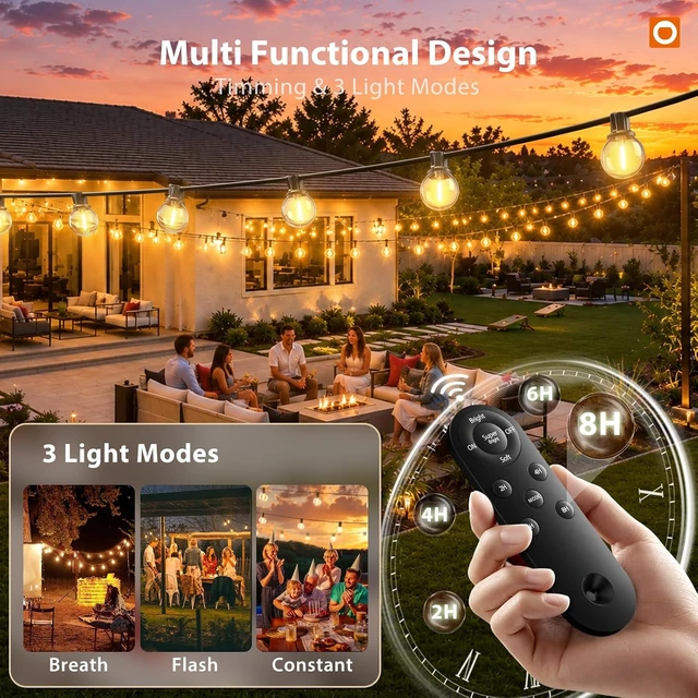 Alt view image 2 of 7 - 102 Ft Waterproof Solar String Lights Outdoor with USB Charging