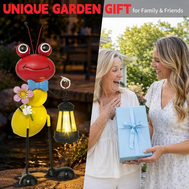 Alt view image 7 of 7 - 15.3 Inch Solar Ant Garden Statue with Lantern Waterproof Metal Outdoor Light for Yard, Patio, Lawn, Porch & Pathway, Garden Gift for Women, Mom & Grandma (RED)