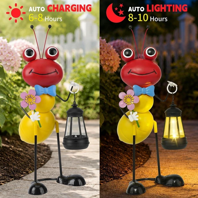 Alt view image 3 of 7 - 15.3 Inch Solar Ant Garden Statue with Lantern Waterproof Metal Outdoor Light for Yard, Patio, Lawn, Porch & Pathway, Garden Gift for Women, Mom & Grandma (RED)