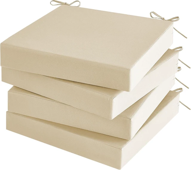 Main image of Set of 4, 19" x 19" x 3" Waterproof Outdoor Chair Cushions with Handle & Ties 3 Year Color Fastness Patio Seat Pads for Sofa & Couch, Beige