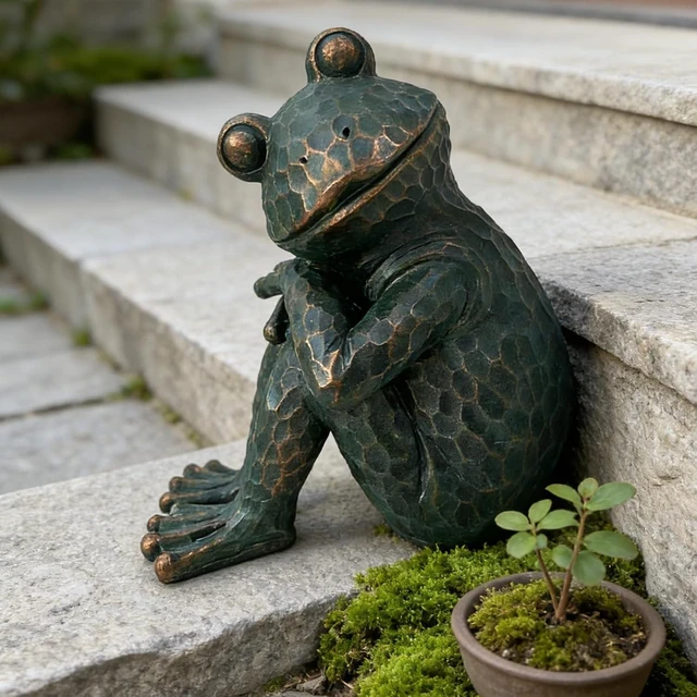 Main image of 9.8" H Vintage Verdigris Meditating Frog Garden Statue