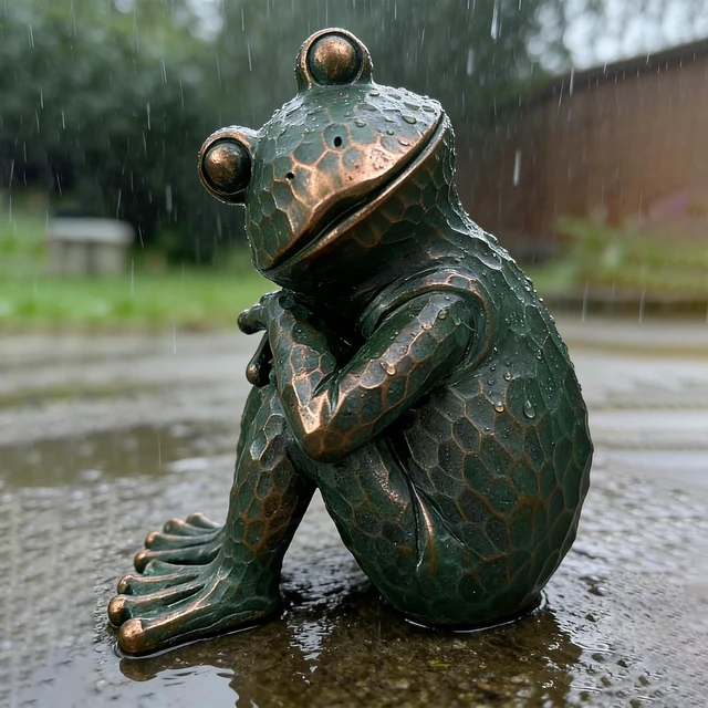 Alt view image 2 of 7 - 9.8" H Vintage Verdigris Meditating Frog Garden Statue