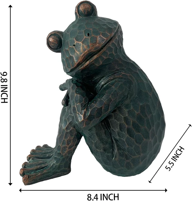 Alt view image 3 of 7 - 9.8" H Vintage Verdigris Meditating Frog Garden Statue