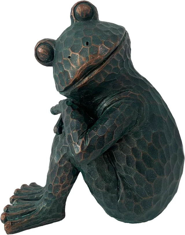 Alt view image 4 of 7 - 9.8" H Vintage Verdigris Meditating Frog Garden Statue