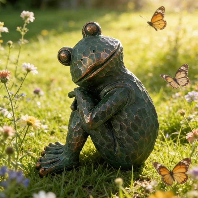 Alt view image 5 of 7 - 9.8" H Vintage Verdigris Meditating Frog Garden Statue