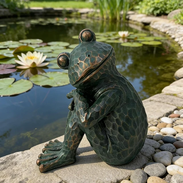 Alt view image 6 of 7 - 9.8" H Vintage Verdigris Meditating Frog Garden Statue