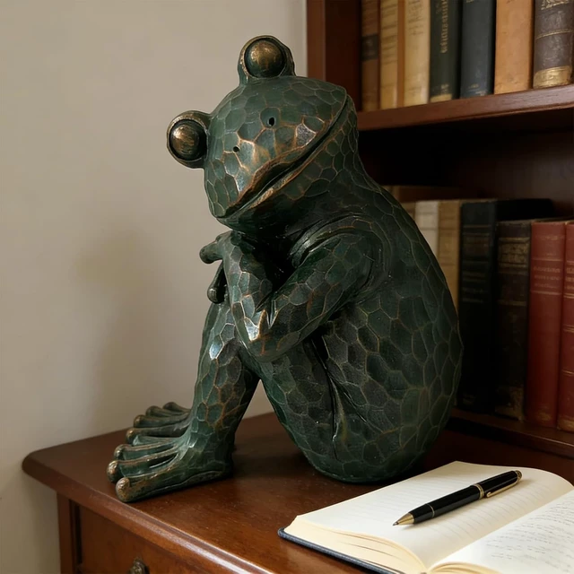 Alt view image 7 of 7 - 9.8" H Vintage Verdigris Meditating Frog Garden Statue