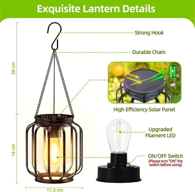 Alt view image 2 of 7 - 4 Pack Waterproof Metal Solar Hanging Lanterns with Hook Bright Warm Outdoor Lighting for Yard, Garden, Patio, Porch & Balcony Decor