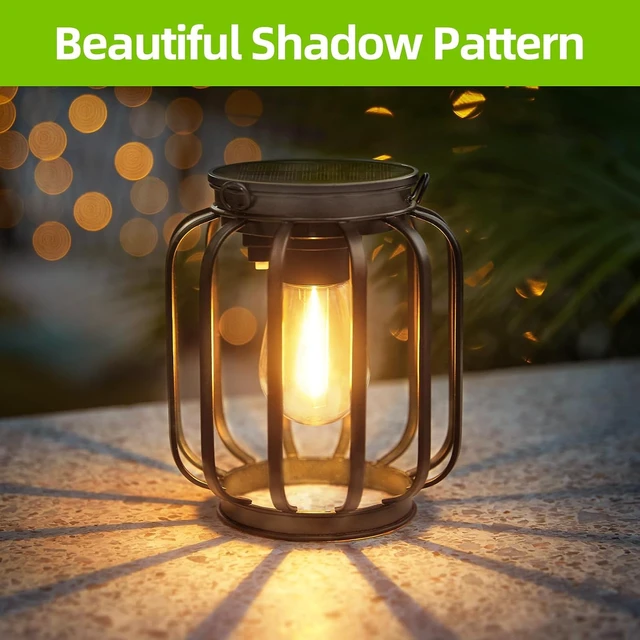 Alt view image 5 of 7 - 4 Pack Waterproof Metal Solar Hanging Lanterns with Hook Bright Warm Outdoor Lighting for Yard, Garden, Patio, Porch & Balcony Decor