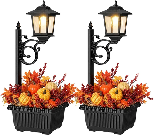 Main image of 2 Pack 2-in-1 Solar Lamp Post with Planter Waterproof Wall Mount or Freestanding Outdoor Light for Garden, Patio, Front Porch & Back Door, Warm White