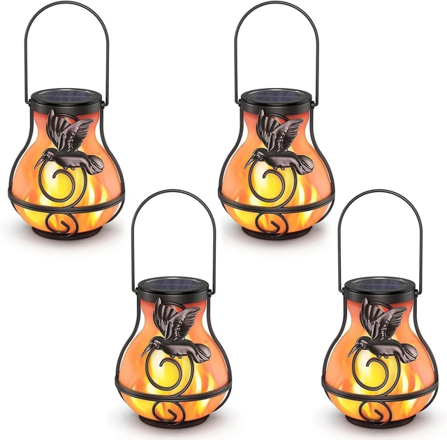 Main image of 4 Pack Waterproof Solar Lanterns Hanging Hummingbird Flickering Flame Lights for Outdoor Garden Decor