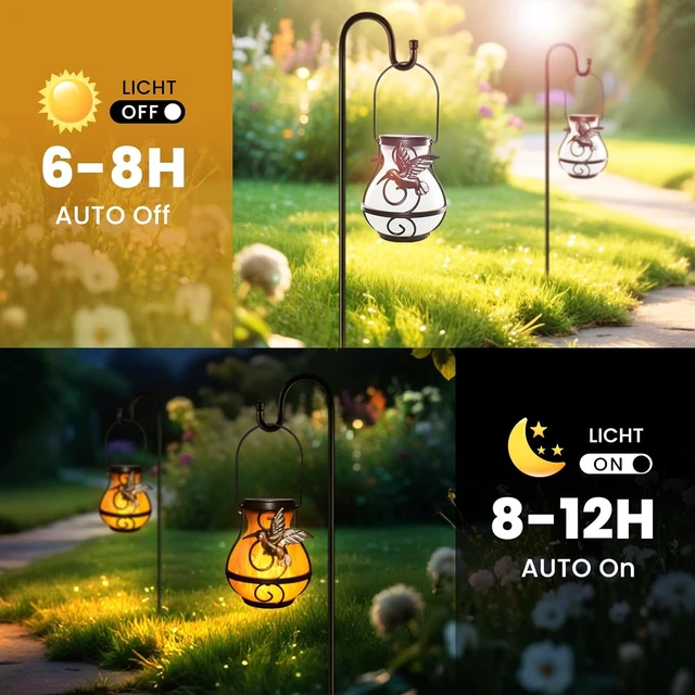 Alt view image 6 of 7 - 4 Pack Waterproof Solar Lanterns Hanging Hummingbird Flickering Flame Lights for Outdoor Garden Decor