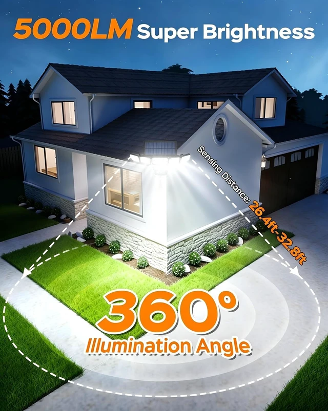 Alt view image 2 of 7 - 5000LM Solar Flood Lights with Motion Sensor Clip-On Outdoor Solar Lights