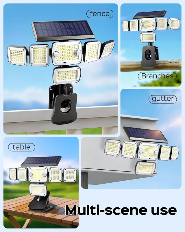 Alt view image 3 of 7 - 5000LM Solar Flood Lights with Motion Sensor Clip-On Outdoor Solar Lights