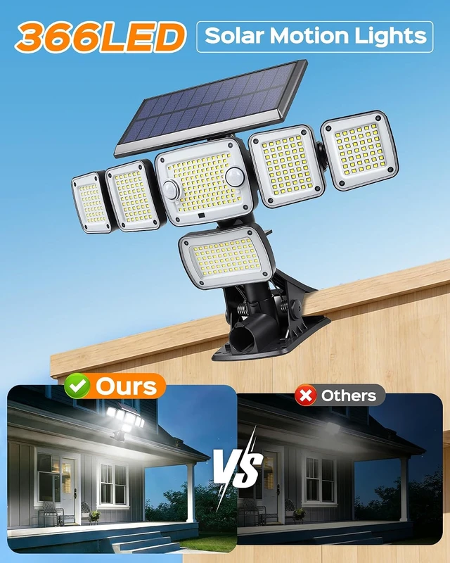 Alt view image 7 of 7 - 5000LM Solar Flood Lights with Motion Sensor Clip-On Outdoor Solar Lights