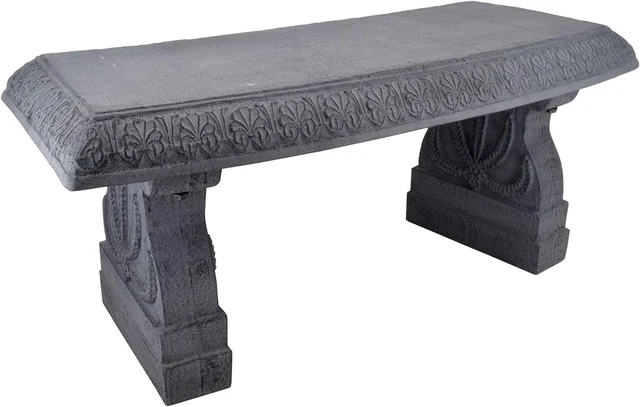 Main image of BE02 Fiberclay Outdoor Garden Bench Gray Patio Seating for Front Porch, Park & Outside Decor