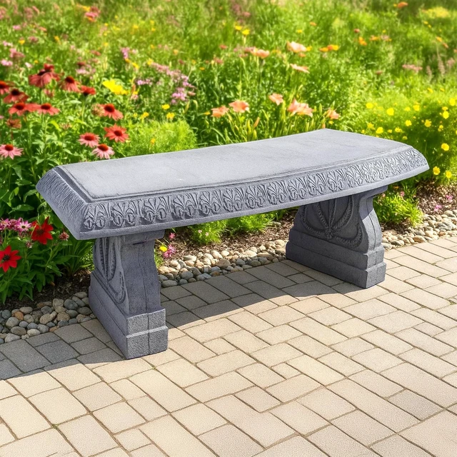 Alt view image 2 of 7 - BE02 Fiberclay Outdoor Garden Bench Gray Patio Seating for Front Porch, Park & Outside Decor