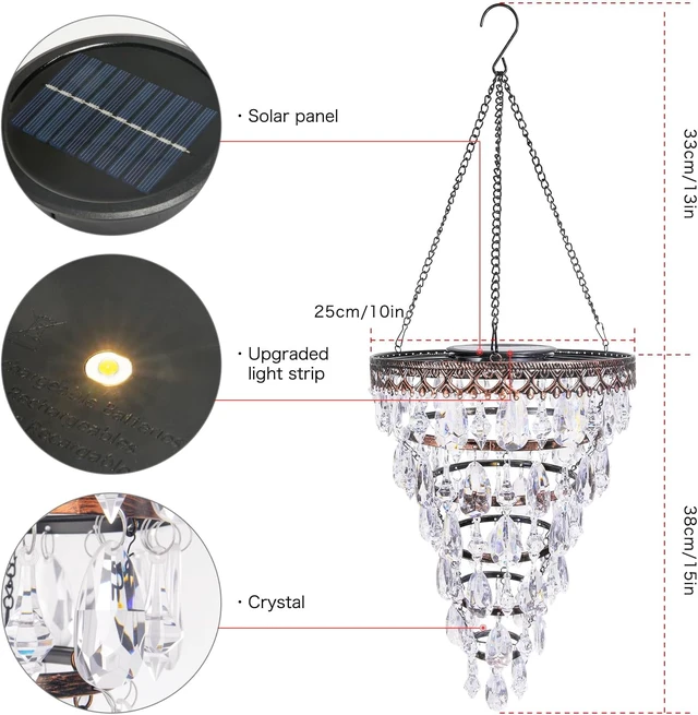 Alt view image 5 of 7 - Waterproof Solar Crystal Chandelier Hanging Outdoor Garden Light
