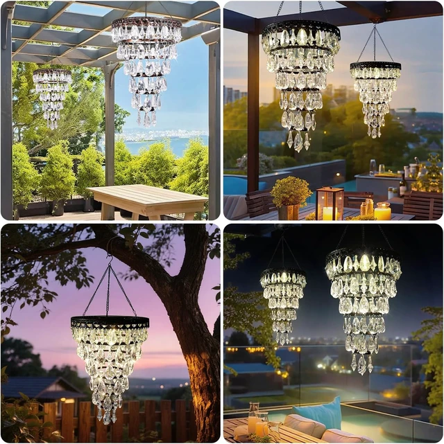 Alt view image 7 of 7 - Waterproof Solar Crystal Chandelier Hanging Outdoor Garden Light
