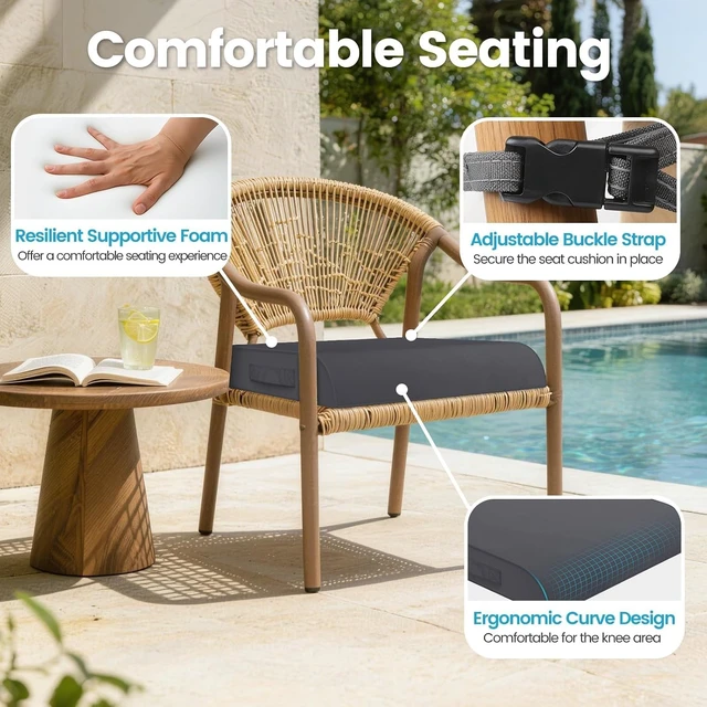 Alt view image 6 of 7 - Set of 2, 19 x 19 x 3 Inch Outdoor Patio Chair Cushions, Grey