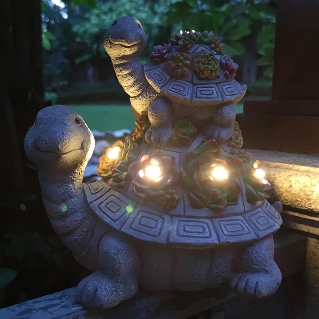 Alt view image 2 of 7 - Large Solar Turtle Garden Statue with Succulent & 6 LED Lights Outdoor Decor Art for Garden, Home, Lawn, Yard & Balcony