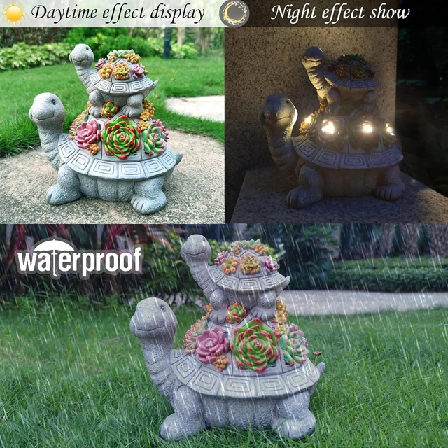 Alt view image 4 of 7 - Large Solar Turtle Garden Statue with Succulent & 6 LED Lights Outdoor Decor Art for Garden, Home, Lawn, Yard & Balcony
