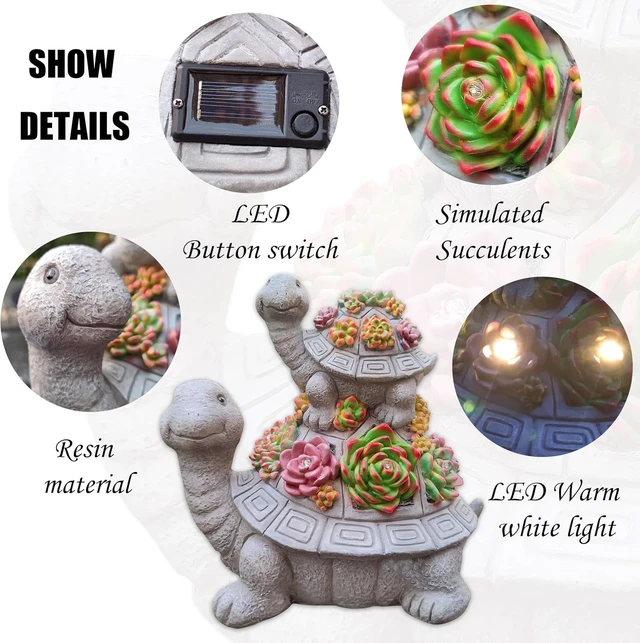 Alt view image 6 of 7 - Large Solar Turtle Garden Statue with Succulent & 6 LED Lights Outdoor Decor Art for Garden, Home, Lawn, Yard & Balcony