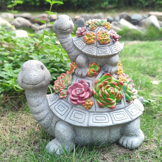 Alt view image 5 of 7 - Large Solar Turtle Garden Statue with Succulent & 6 LED Lights Outdoor Decor Art for Garden, Home, Lawn, Yard & Balcony