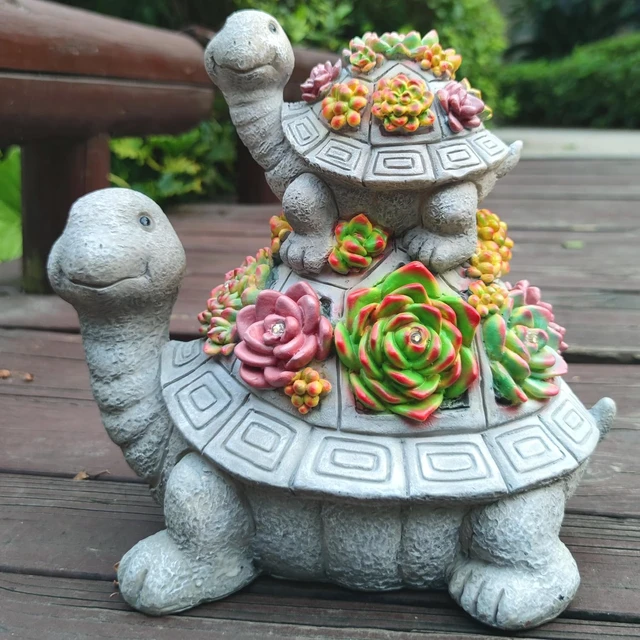 Alt view image 7 of 7 - Large Solar Turtle Garden Statue with Succulent & 6 LED Lights Outdoor Decor Art for Garden, Home, Lawn, Yard & Balcony