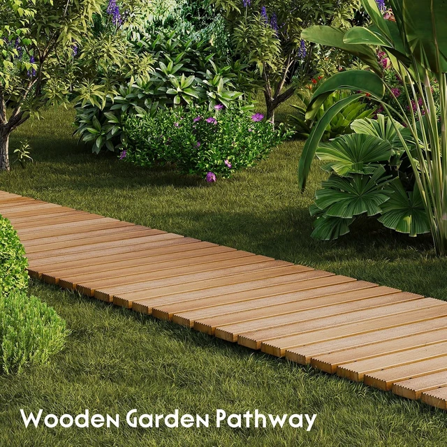 Alt view image 2 of 7 - 8 Ft Roll-Out Wooden Garden Pathway Outdoor Wood Walkway (Natural)
