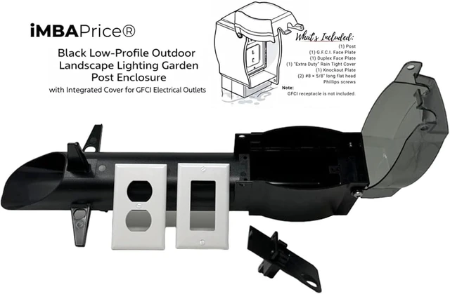 Alt view image 2 of 7 - GPD19B-1 19.5" Low-Profile Outdoor Power Post Enclosure Black Landscape Electrical Post for GFCI & Duplex Outlets