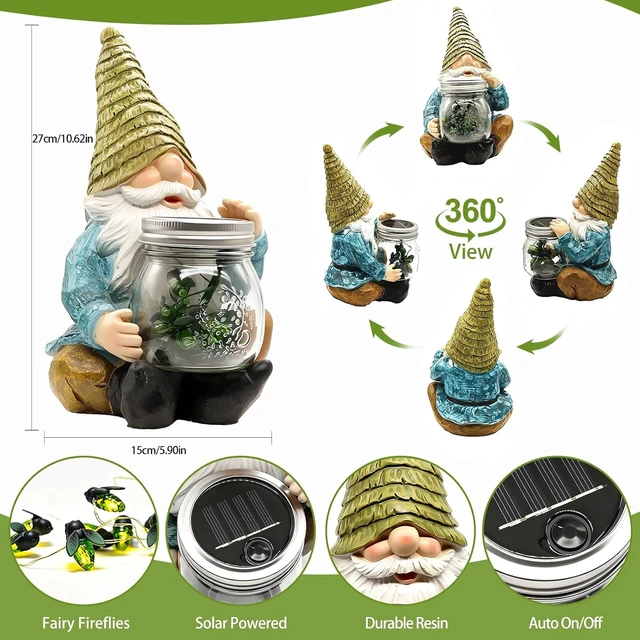 Alt view image 2 of 6 - Solar Garden Gnome Statue with Firefly Lights Outdoor