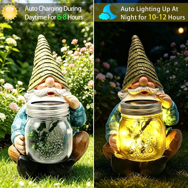 Alt view image 3 of 6 - Solar Garden Gnome Statue with Firefly Lights Outdoor