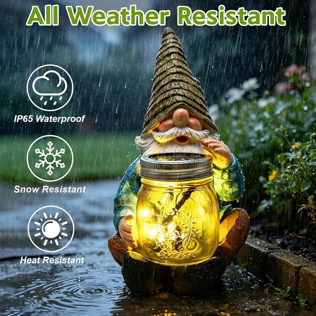 Alt view image 4 of 6 - Solar Garden Gnome Statue with Firefly Lights Outdoor