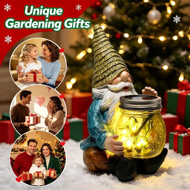 Alt view image 6 of 6 - Solar Garden Gnome Statue with Firefly Lights Outdoor