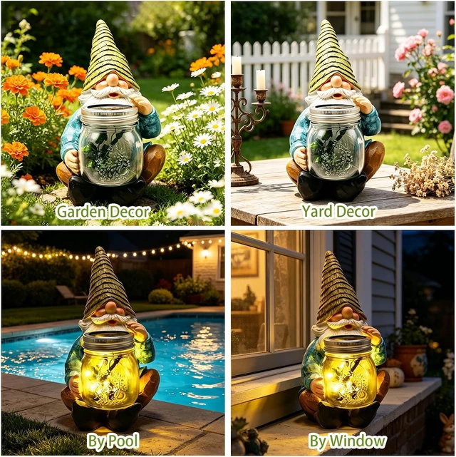 Alt view image 5 of 6 - Solar Garden Gnome Statue with Firefly Lights Outdoor
