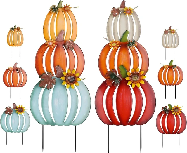 Main image of 2 Pcs 34" Metal Garden Stakes with 6 Stacked Pumpkins Fall Outdoor Yard Signs for Home, Lawn, Patio & Thanksgiving Decor